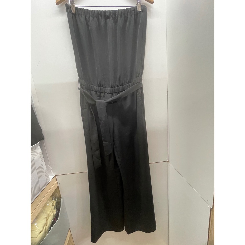 Ann Taylor LOFT Womens Strapless Black Wide Leg Jumpsuit Belted Size S